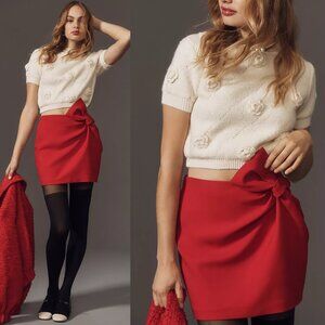 Anthropologie Maeve Twist Mini Skirt size 12 RED color